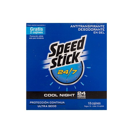 DESODORANTE SPEED STICK 24/7 COOL NIGHT GEL (envíos regional y nacional) CAJA*16 SOBRES