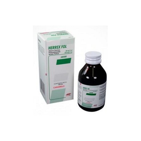 Herrex Fol 50 mg / 120 mcg ( ENVIOS REGIONALES Y NACIONAL) Frasco 120 mL Caramelo Jarabe - Farma De Colombia